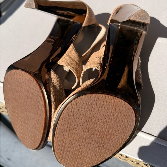 MICHAEL Michael Kors Tan Snake-Embossed Zip Front High Heel Sandals - Picture 4 of 4